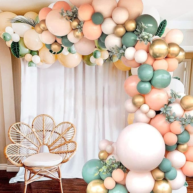 140Pcs Sage Green Peach Blush Pink Balloon Garland Arch Kit for Baby Bridal Shower Wedding Jungle... | Amazon (US)