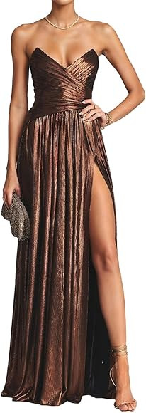 BELLA BARNETT Metallic Color Corset Dress Side Slit | Amazon (US)