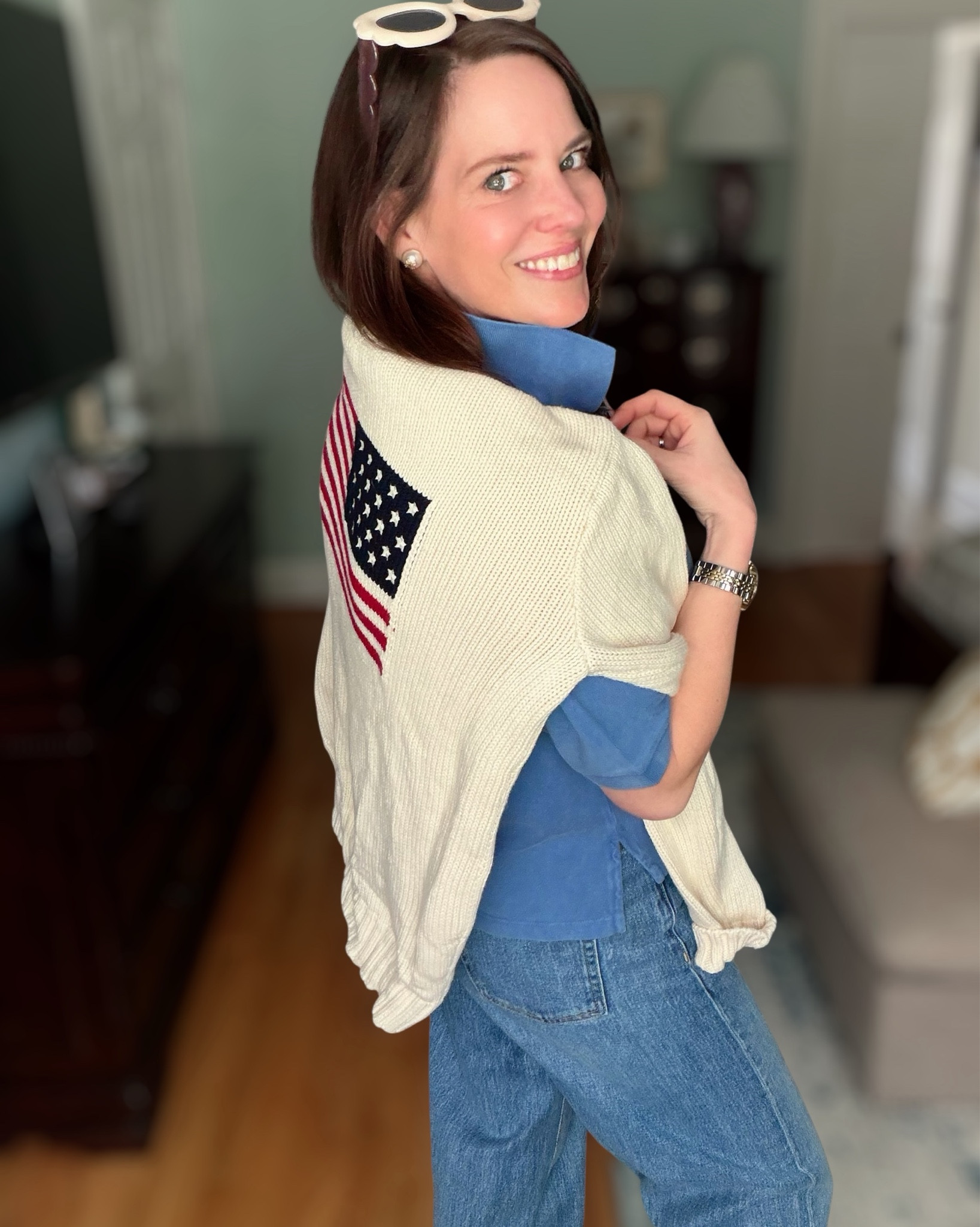 Preppy Blue Polo & Wide-Leg Jeans Outfit


An easy preppy casual look for everyday style! 💙 This washed blue polo pairs perfectly with high-waisted wide-leg jeans for a relaxed but polished outfit. I added classic boat shoes, oversized cream sunglasses, and a straw tote with blue fish detailing for a coastal-inspired touch. The Americana sweater draped over the shoulders adds the perfect layer and a subtle patriotic vibe. This is such a great outfit for spring days, errands, casual lunches, or weekend outings. ⚓️

preppy casual outfit, blue polo outfit, wide leg jeans outfit, coastal preppy style, spring casual outfit, Americana sweater outfit, boat shoes outfit, straw tote outfit, classic preppy fashion, everyday spring outfit 💙⚓️

#LTKSpringSale #LTKOver40 #LTKPetite