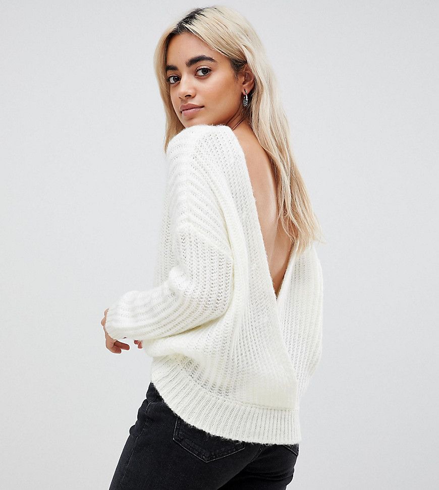 ASOS DESIGN Petite chunky sweater with v back - White | ASOS US