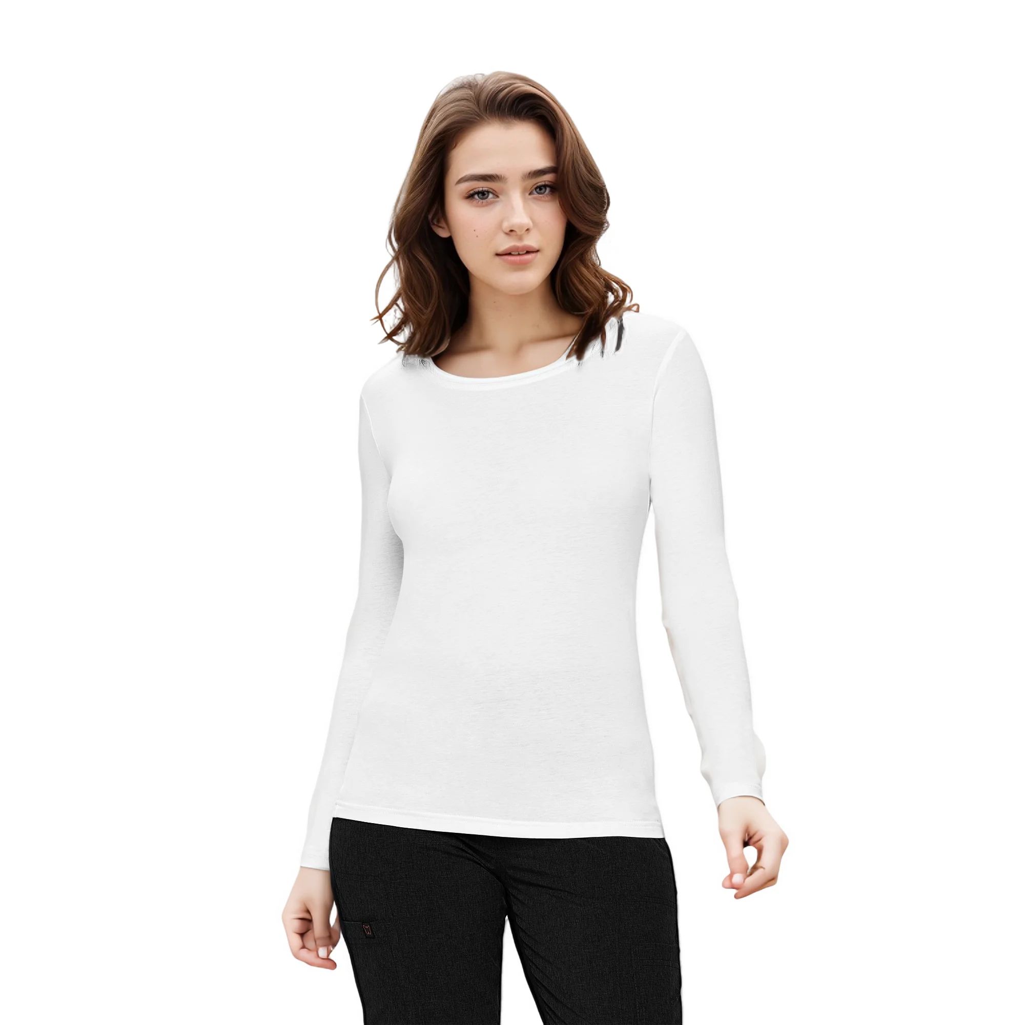 Womens Long Sleeve T Shirt With Super-Soft Stretch Fabric Round Neck T-Shirts | Walmart (US)