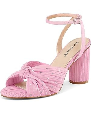 MUCCCUTE Bow Heels for Women Heeled Sandals Chunky Heel Open Toe Ankle Strap Rhinestone Wedding B... | Amazon (US)