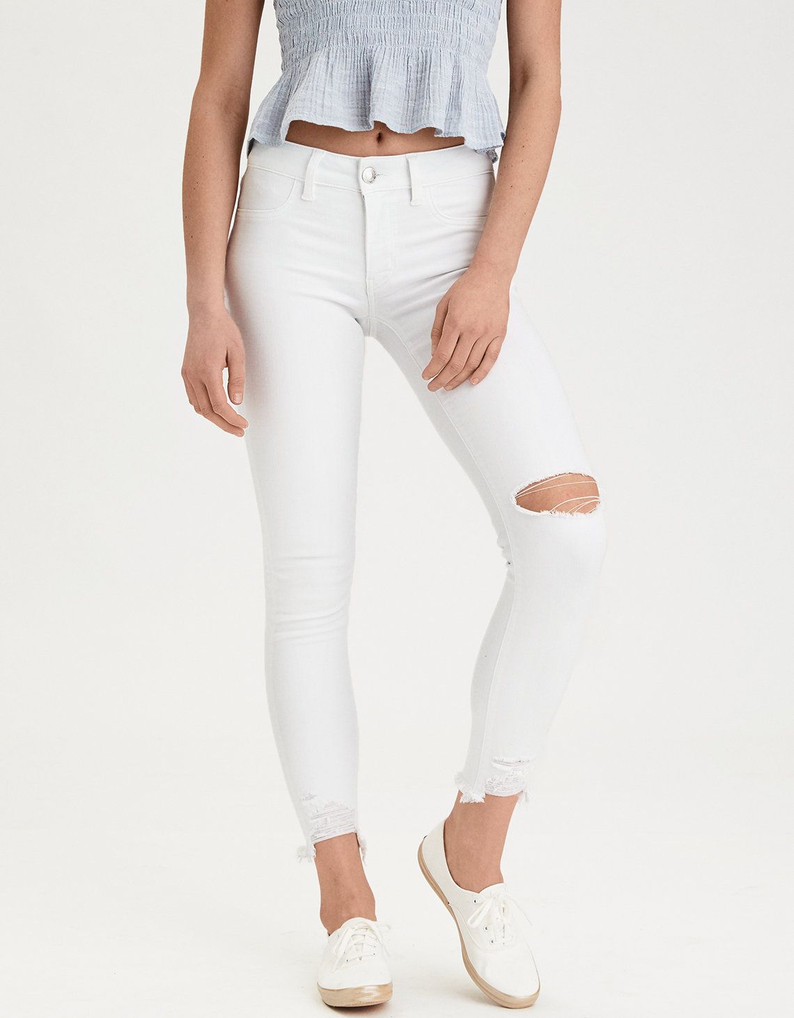 AE Ne(X)t Level Jegging Crop, Destroyed White | American Eagle Outfitters (US & CA)