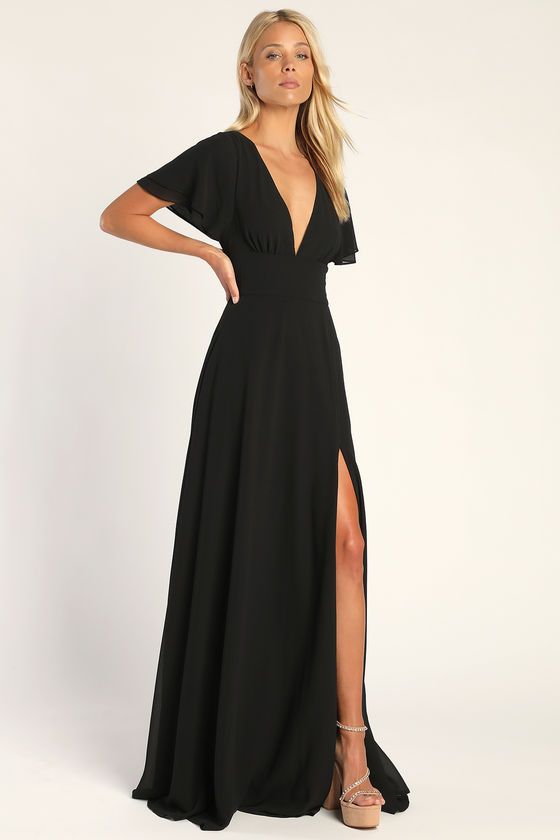 Promise Of Love Black Flutter Sleeve Maxi Dress | Lulus (US)