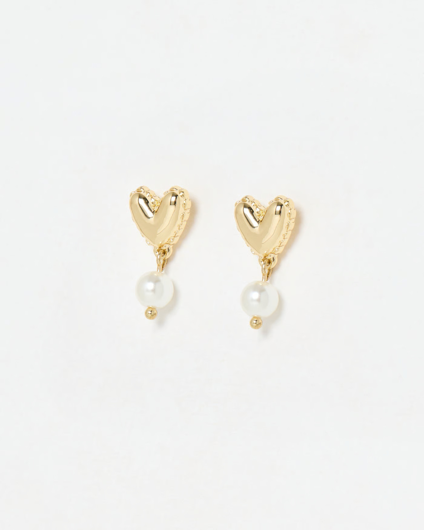 Olwen Shiny Gold Tone Heart & Faux Pearl Drop Earrings | Oliver Bonas | Oliver Bonas (Global)