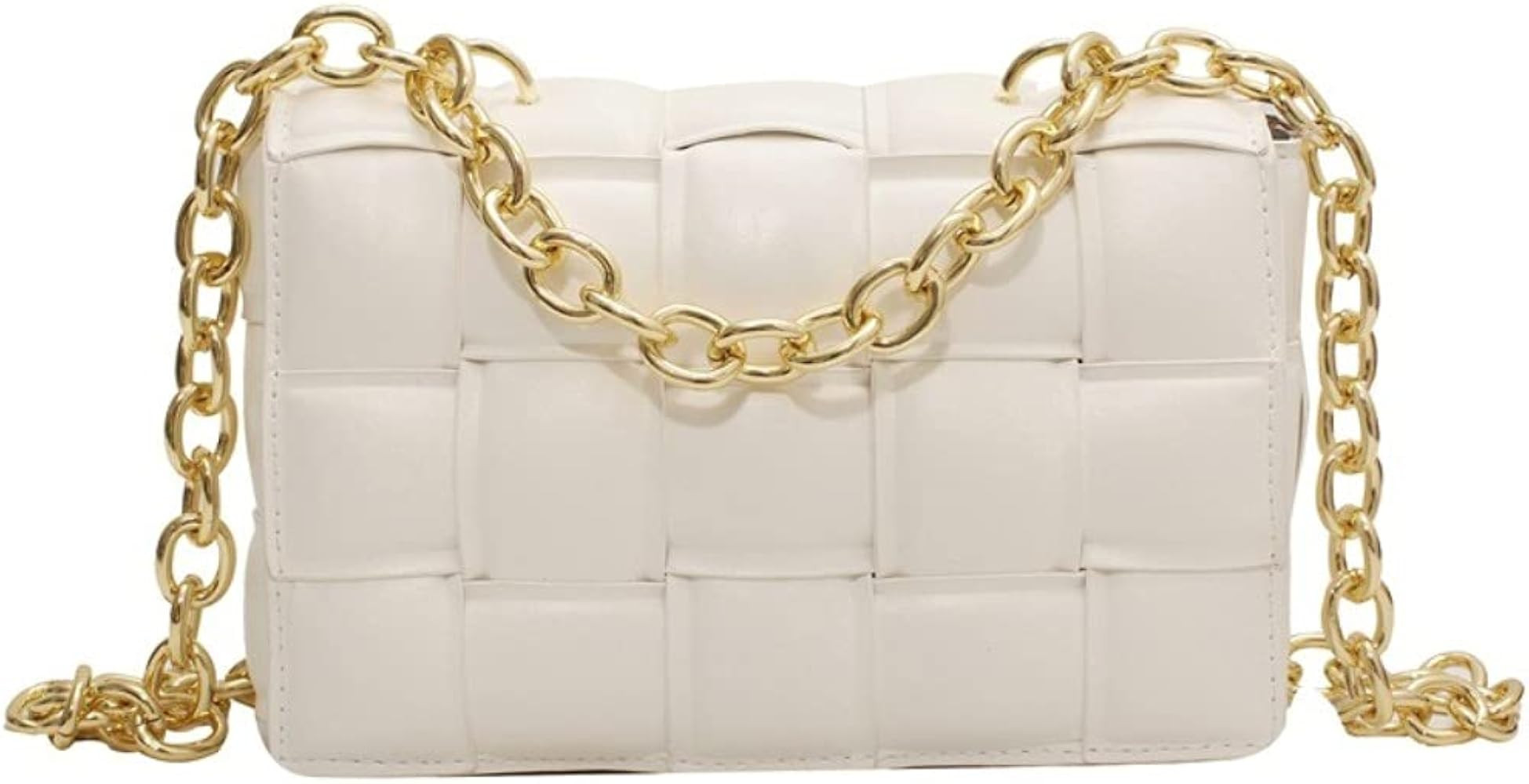 Padded Cassette Crossbody Woven Leather Flap Womens Bag with Chian,Crossbody Handbag Bags for Wom... | Amazon (US)