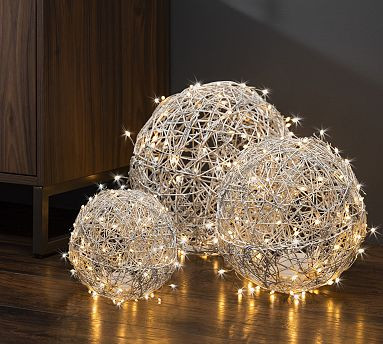 White Lit Vine Silver Spheres - Set of 3 | Pottery Barn (US)