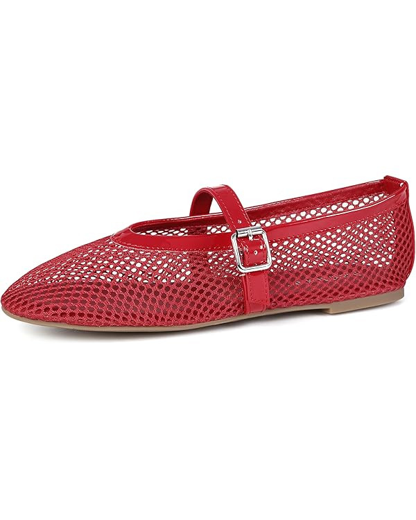 MaxMuxun Women's Flats Mesh Ballet Flats Round Toe Buckle Strap Comfortable Causal Dress Flats Sh... | Amazon (US)