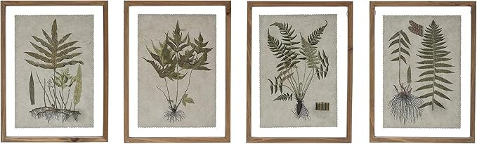 Creative Co-Op Botanical Print on Textured Material Wood Frame (Set of 4 Styles) Wall Décor, Gre... | Amazon (US)