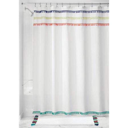 iDesign Pom Pom Fabric Shower Curtain, White and Multicolor | Walmart (US)