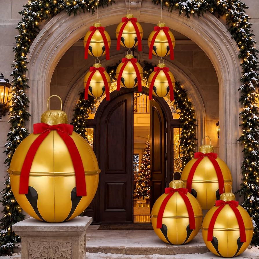 Jetec 10pcs Inflatable Christmas Ball with Bow 24 18 12'' Giant Jingle Bell | Amazon (US)