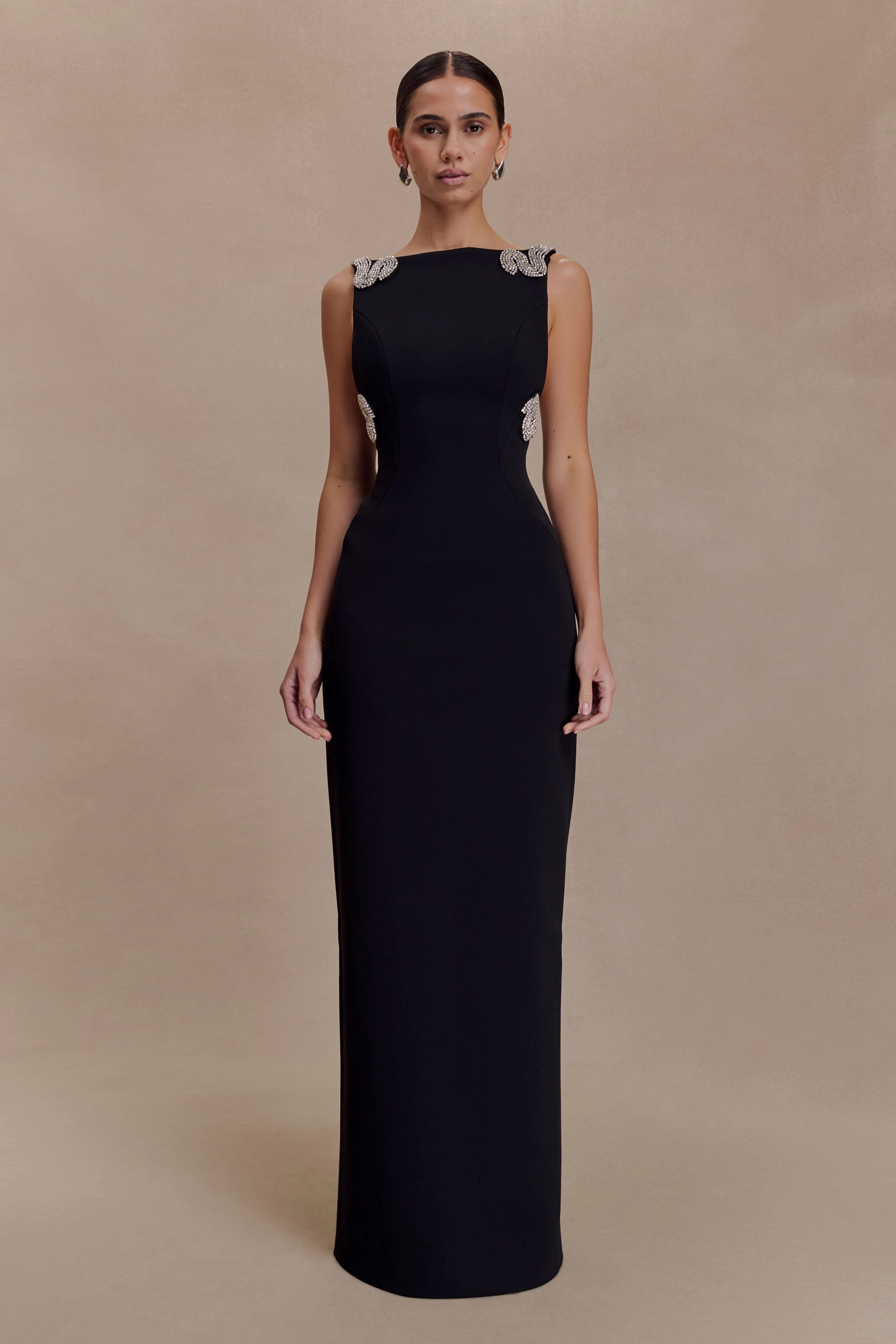 Lorde Embellished Crepe Maxi Dress - Black | Meshki UK