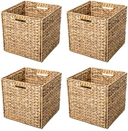 Trademark Innovations Foldable Hyacinth Storage Baskets with Iron Wire Frame (Set of 4) | Amazon (US)