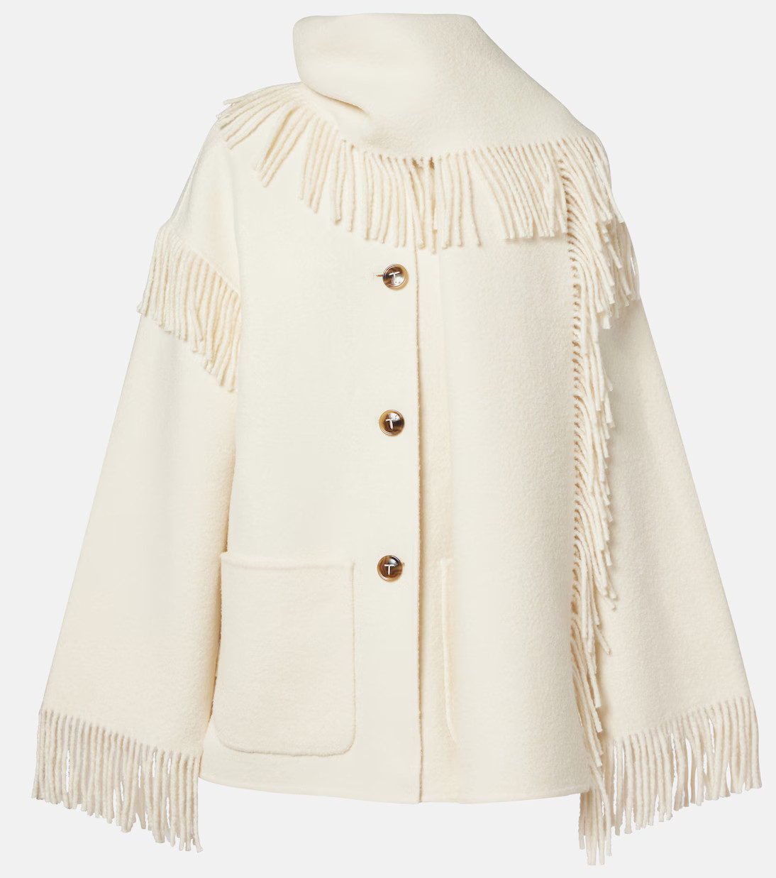 Fringed wool-blend scarf jacket | Mytheresa (UK)