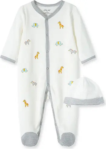 Little Me Safari Schiffli Embroidery Footie & Hat Set | Nordstrom | Nordstrom