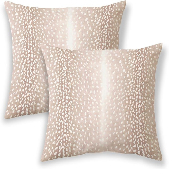 Beige Pink Antelope Pillow Covers 20x20 Inch Set of 2 Deer Animal Skin Print Throw Pillows Outdoo... | Amazon (US)