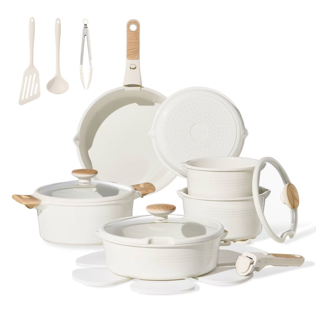 Carote 24pc Ceramic Nonstick Cookware Set with Detachable Handle Cream | Target