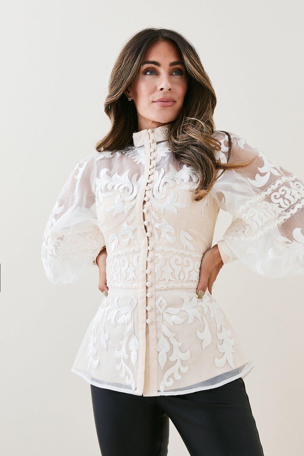 Lydia Millen Baroque Applique Woven Blouse | Karen Millen US