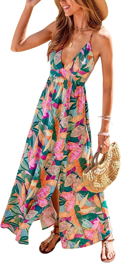 CUPSHE Womens Summer Maxi Dress 2026 Sleeveless Long Sundresses Spaghetti Strap Flowy Boho Beach ... | Amazon (US)