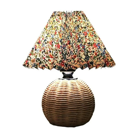 Small Wicker Lamp Wicker Table Lamp Pleated Lampshade USB Vintage Bedside Lamp Farmhouse Lamps Fo... | Walmart (US)