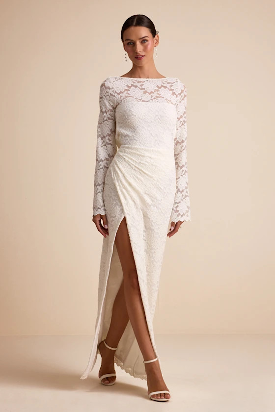 Odariya Ivory Lace Cowl Back Maxi Dress | Lulus