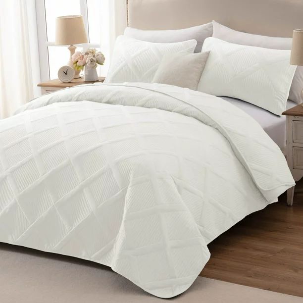 Exclusivo Mezcla Ultrasonic Quilt Set King Size, 3 Pieces White King Quilt (106"x96") with 2 Pill... | Walmart (US)