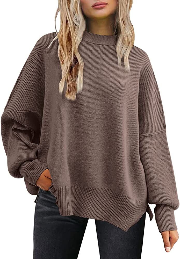 EFAN Women's Oversized Sweaters 2023 Fall Crewneck Batwing Sleeve Pullover Sweaters | Amazon (US)