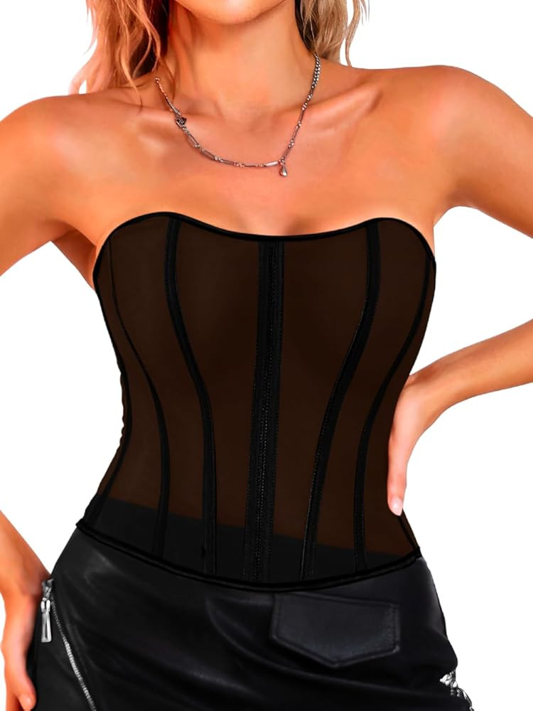 Women's Mesh Corset Tops for XS-5XL, Lace-Up Boned Shapewear, OVER Clothes or UNDER Layers | Amazon (US)