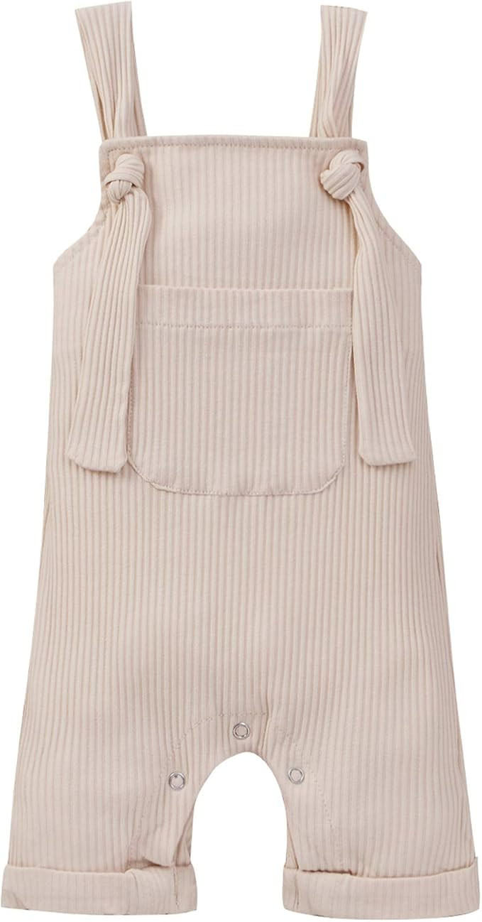 Viworld Baby Boy Girl Sleeveless Button Romper Unisex Solid Color Knit Jumpsuit Pocket Overalls O... | Amazon (US)