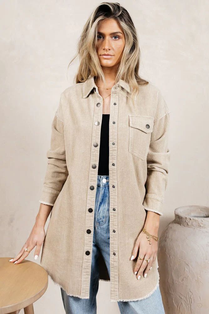 Yaxley Corduroy Long-Line Jacket in Sand - böhme | Bohme