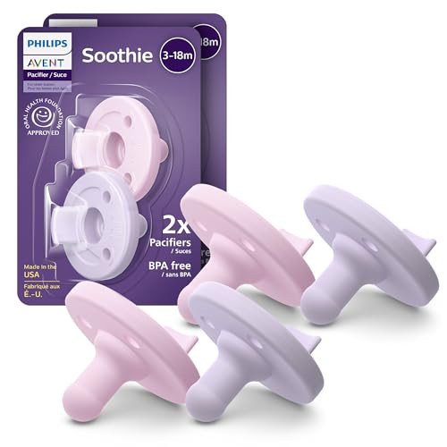 Philips Avent Soothie Baby Pacifiers - 100% Silicone Pacifiers for Babies 3-18 Months, One-piece Design, BPA-Free, Extra Durable, Lilac and Pink, 4 Pack, Model SCF192/70 | Amazon (US)