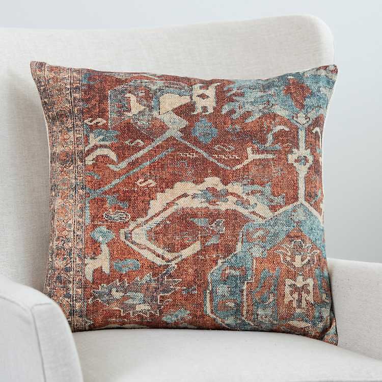 Mari Rust and Blue Vintage Print Pillow | Kirkland's Home