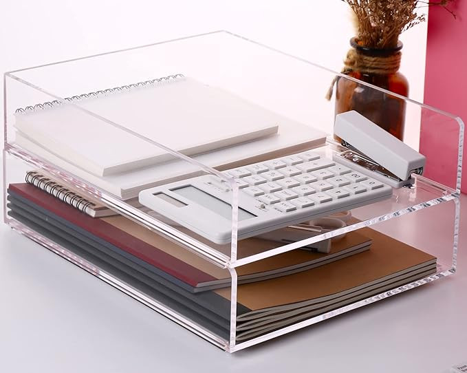 SANRUI Acrylic Stackable Letter Tray Desk Organizer Vertical Clear Paper Tray 2-Pack | Amazon (US)
