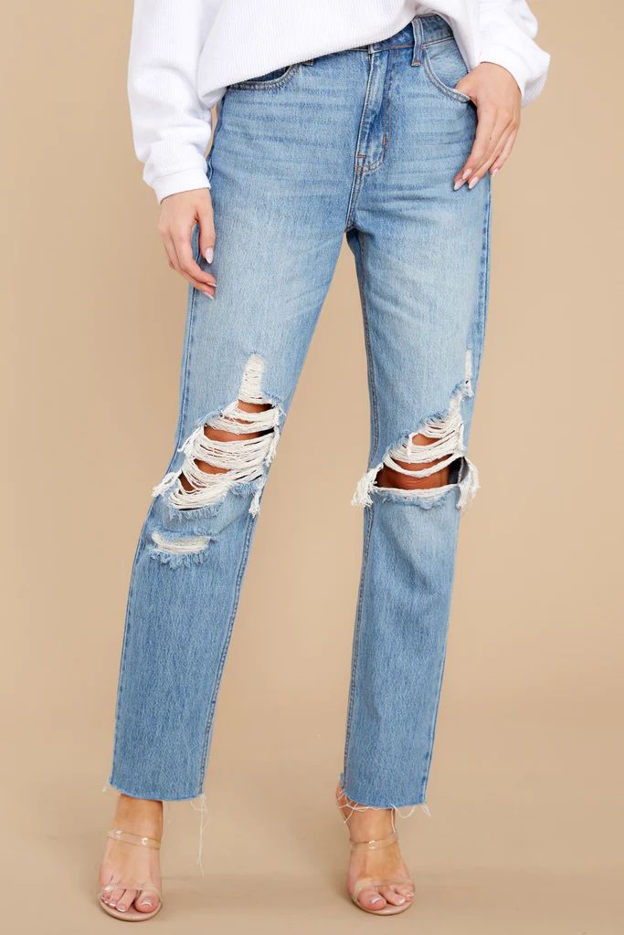 Rock With Me Medium Wash Distressed Straight Jeans | Red Dress 