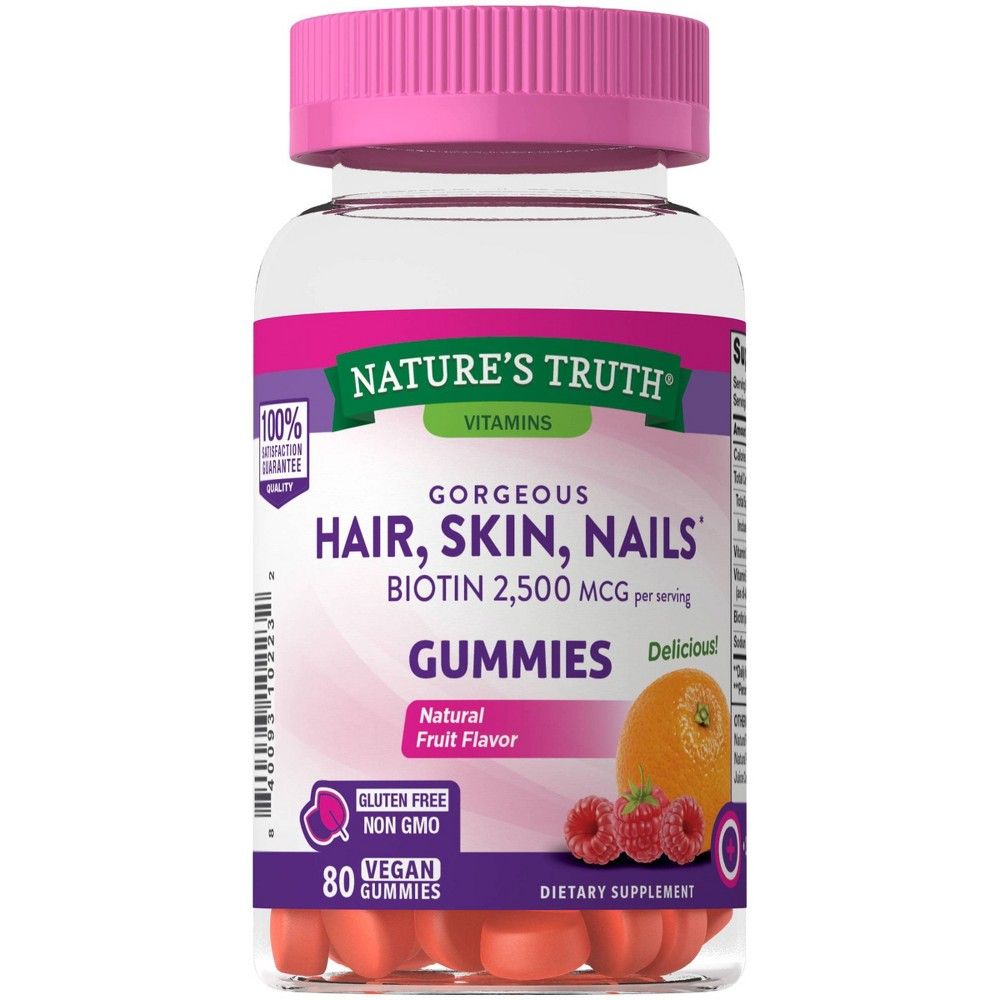 Nature's Truth Hair, Skin & Nails with Biotin Gummies - Natural Fruit - 80ct | Target