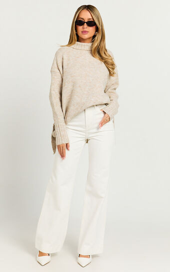 Luella Jumper - Oversized Turtle Neck Jumper in Oatmeal | Showpo (US, UK & Europe)