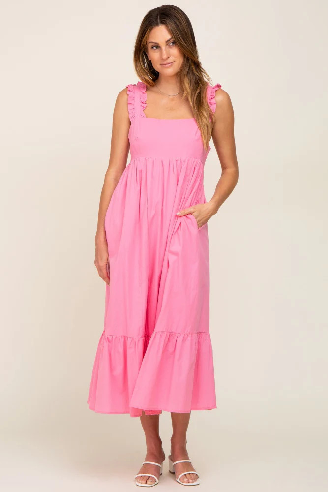 Pink Ruffle Accent Back Tie Midi Dress | PinkBlush Maternity