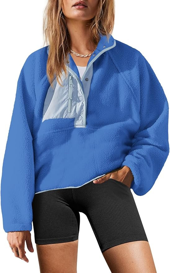 Yanekop Womens Fuzzy Fleece Pullover Sherpa Sweatshirt Long Sleeve Button Down Sweater Jacket wit... | Amazon (US)