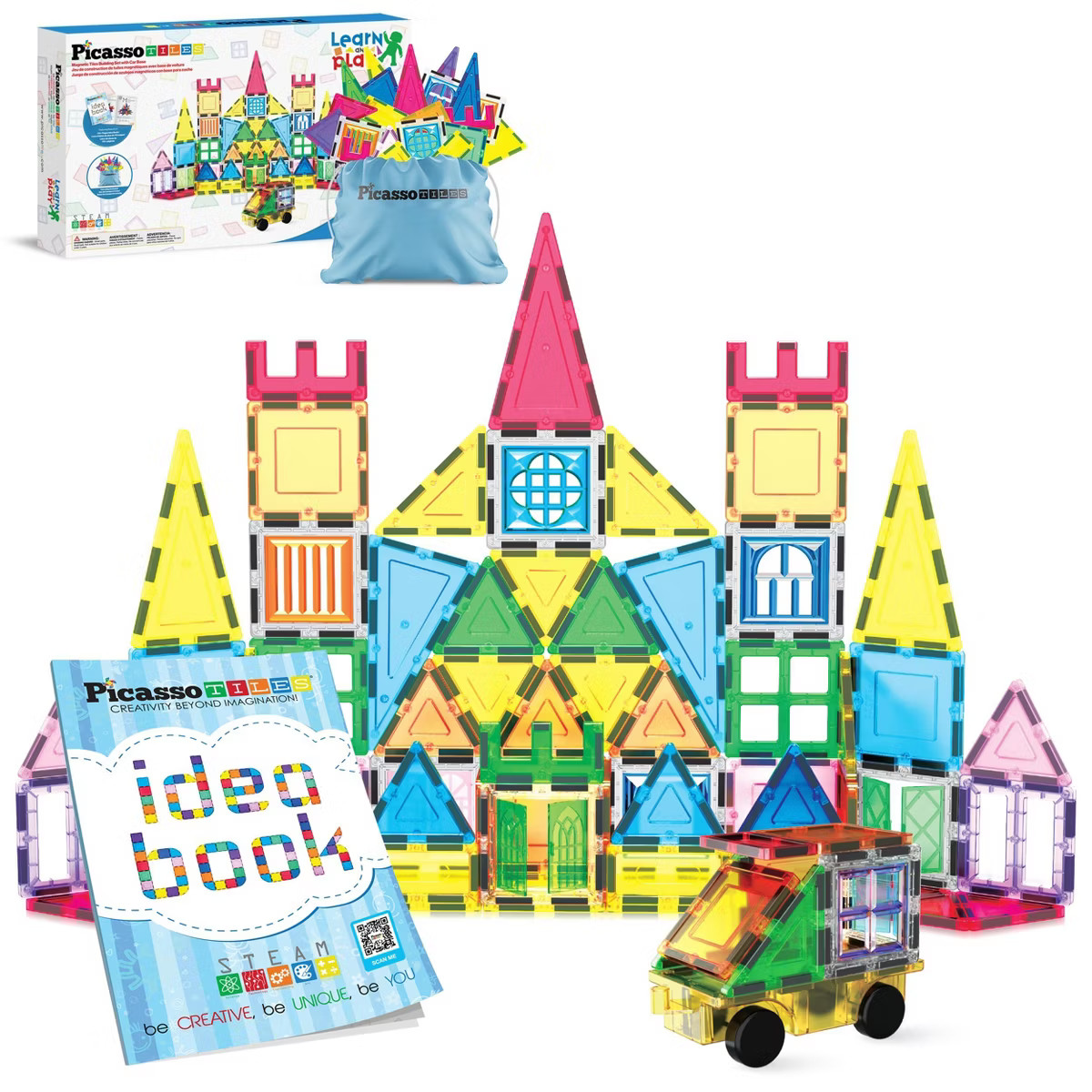PICASSO-TILES Magnetic Tiles for Kids - 102PCS STEM Construction Building Blocks Set with Tote Ba... | Target
