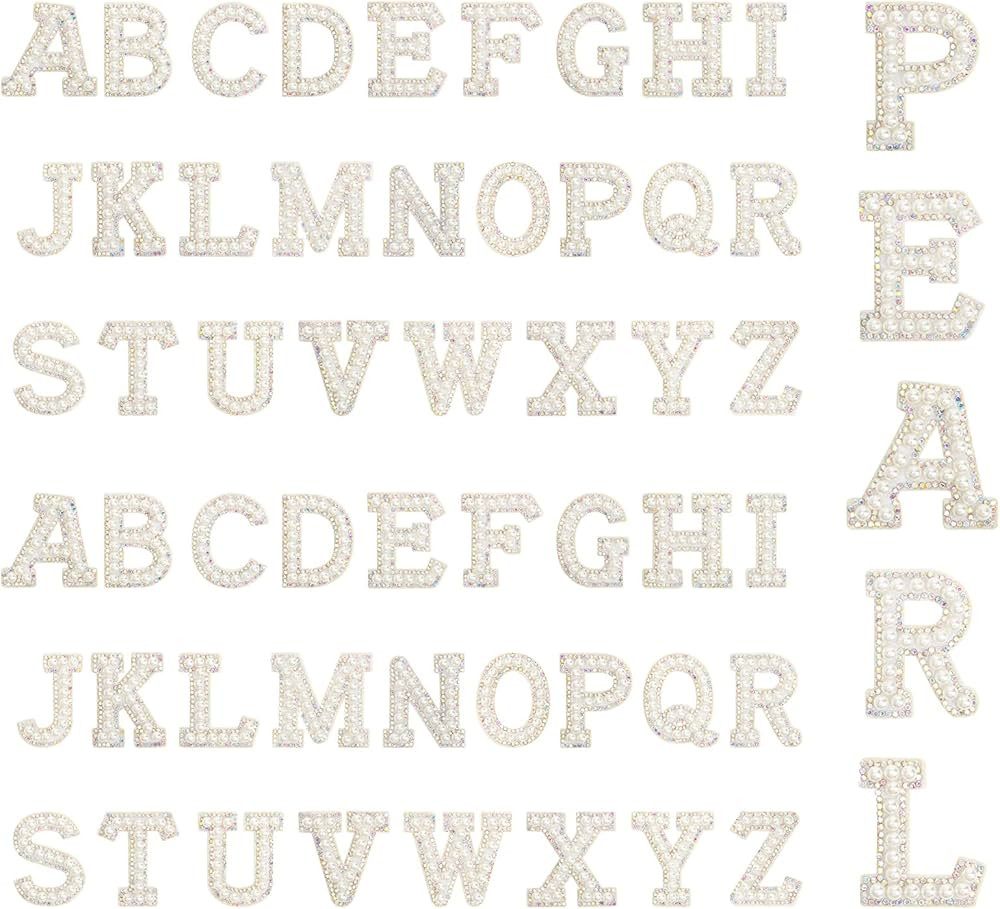 52 Pcs Pearl Iron On Letters, AngleKai White Pearl Rhinestone Letters Patches A-Z English Pearl I... | Amazon (US)