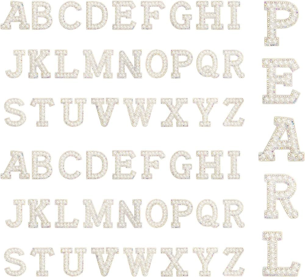52 Pcs Pearl Iron On Letters, AngleKai White Pearl Rhinestone Letters Patches A-Z English Pearl I... | Amazon (US)