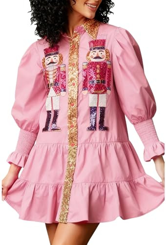 Womens Sequin Christmas Costume Nutcracker Shirt Dress Sparkle Holiday Santa Cocktail Sweatshirt ... | Amazon (US)
