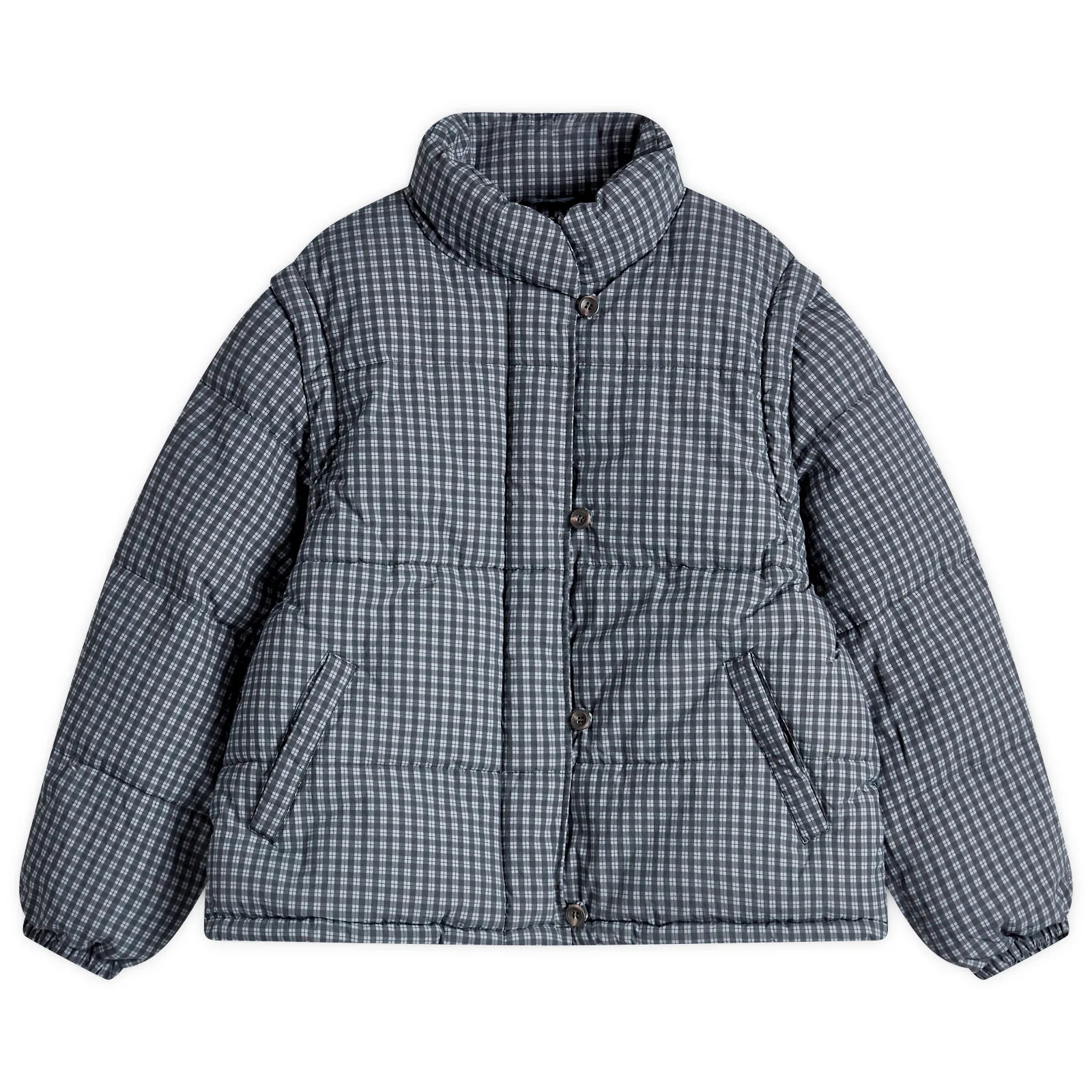 Damson Madder Women's Pearl Puffer Jacket Navy Gingham | END. Clothing