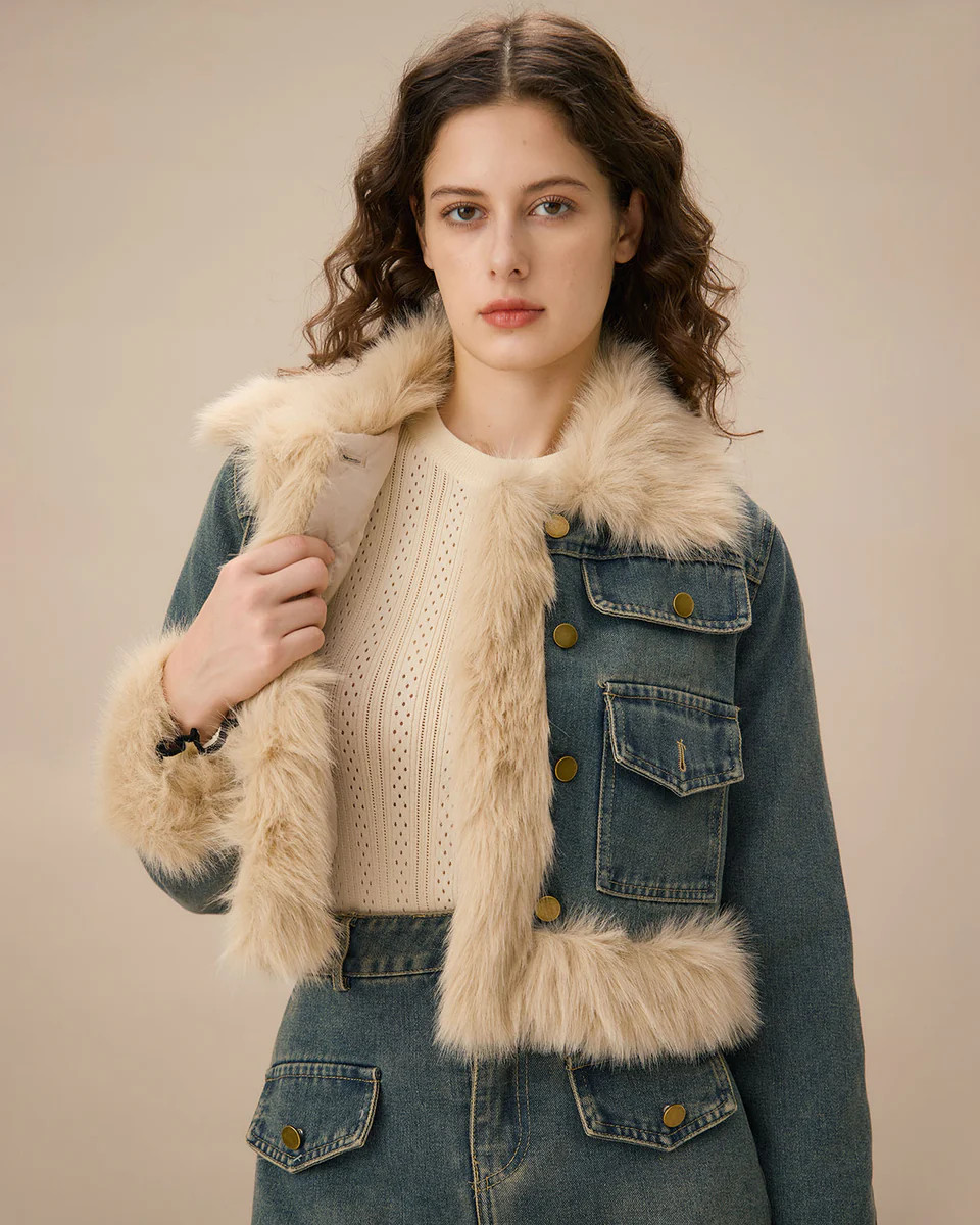 Blue Single Breasted Fur Jacket | rihoas.com