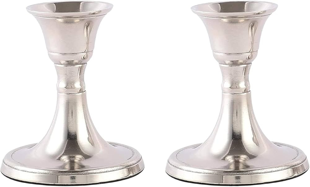Rely+ Silver Candle Holder Set of 2 - Decorative Taper Candles for Candlesticks - Candle Stick Candle Holder -Candlestick Holders for Taper Candles - Modern Candle Holders for Dinner, Party | Amazon (US)