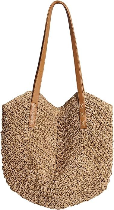 Straw Bag for Women Beach Woven Tote Bag Large Capacity Shoulder Bag for Summer Vacation | Amazon (US)