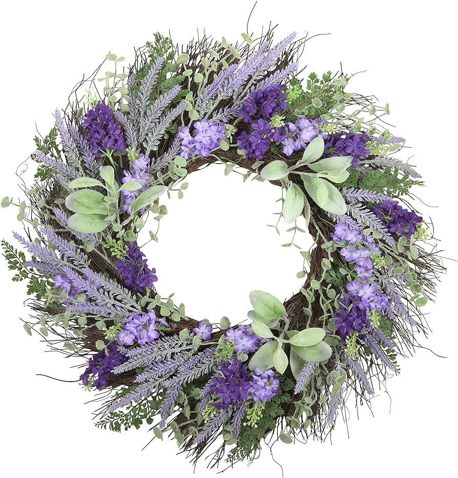Haute Decor Mixed Lavender Floral 24-Inch Spring and Summer Wreath with Natural Grapevine for Fro... | Amazon (US)