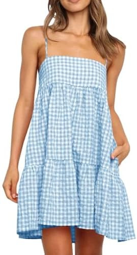 Wenrine Womens Summer Plaid Mini Dress Casual Spaghetti Strap Sleeveless A Line Beach Sundress wi... | Amazon (US)