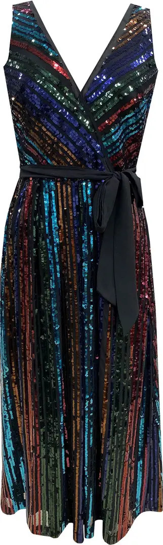 Rainbow Sequin Stripe Fit & Flare Cocktail Dress | Nordstrom