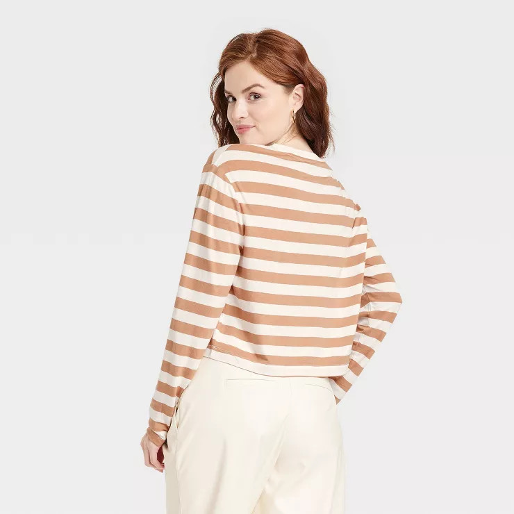 Women's Long Sleeve Boxy T-Shirt - A New Day™ Striped | Target